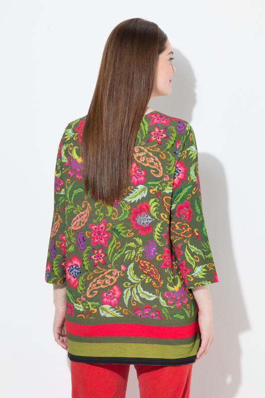 Country Floral Split Neck 3/4 Sleeve Tee