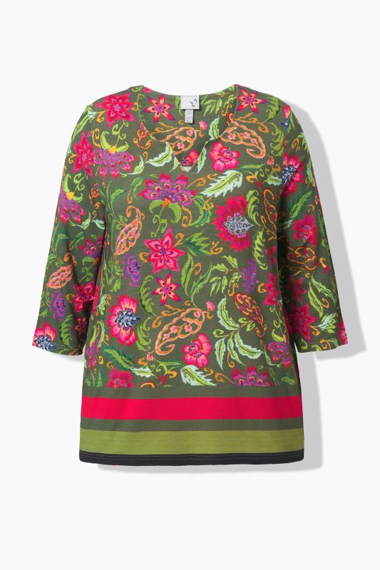 Country Floral Split Neck 3/4 Sleeve Tee