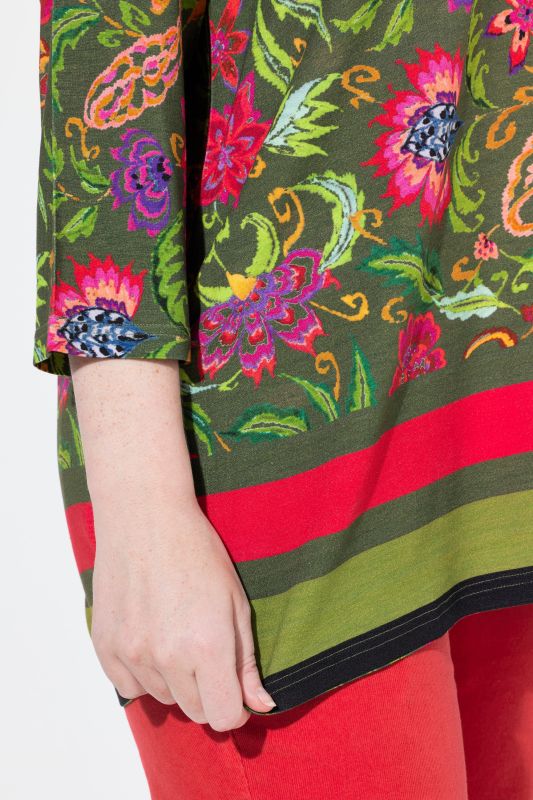 Country Floral Split Neck 3/4 Sleeve Tee