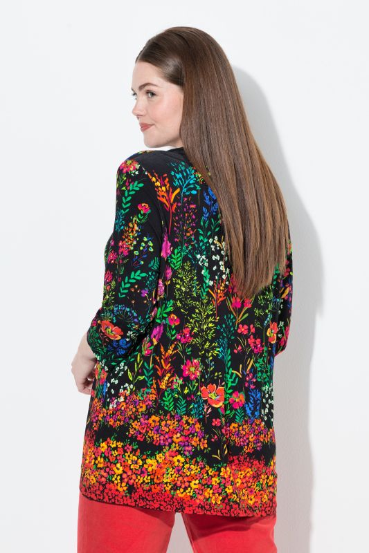 Country Floral Split Neck 3/4 Sleeve Tee