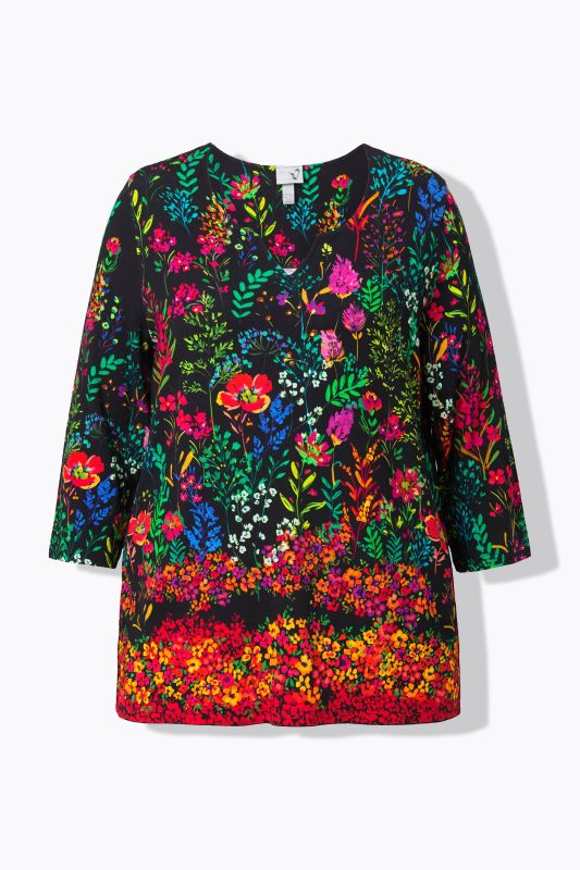 Country Floral Split Neck 3/4 Sleeve Tee