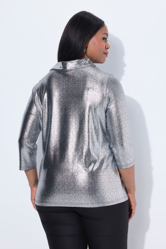 Metallic Cowl Neck 3/4 Sleeve Tee