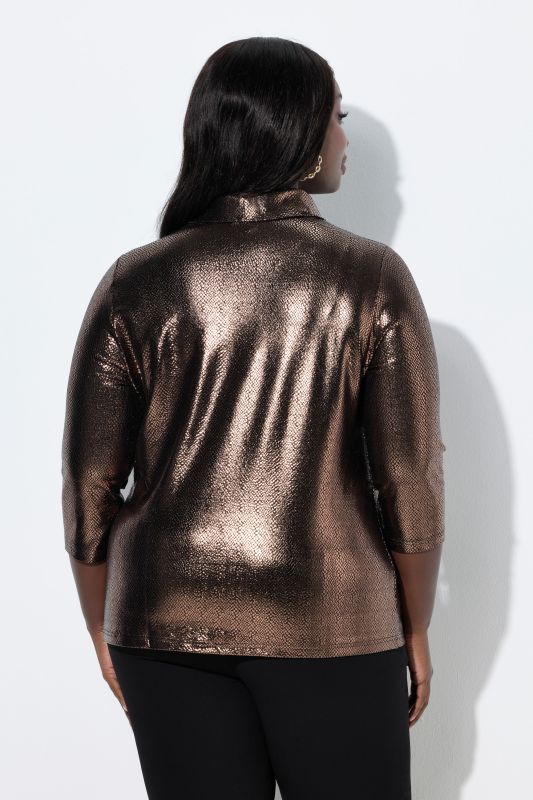 Metallic Cowl Neck 3/4 Sleeve Tee