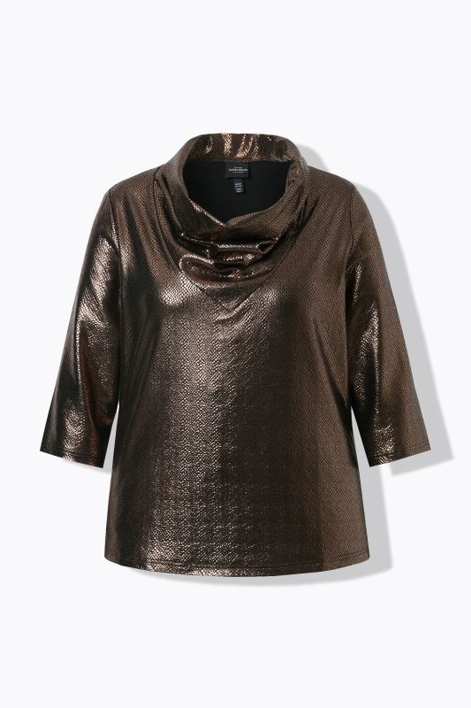 Metallic Cowl Neck 3/4 Sleeve Tee