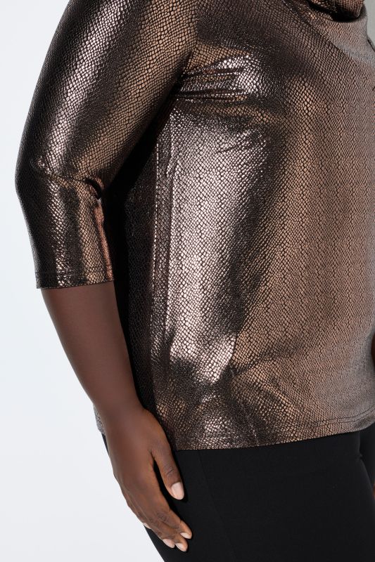 Metallic Cowl Neck 3/4 Sleeve Tee