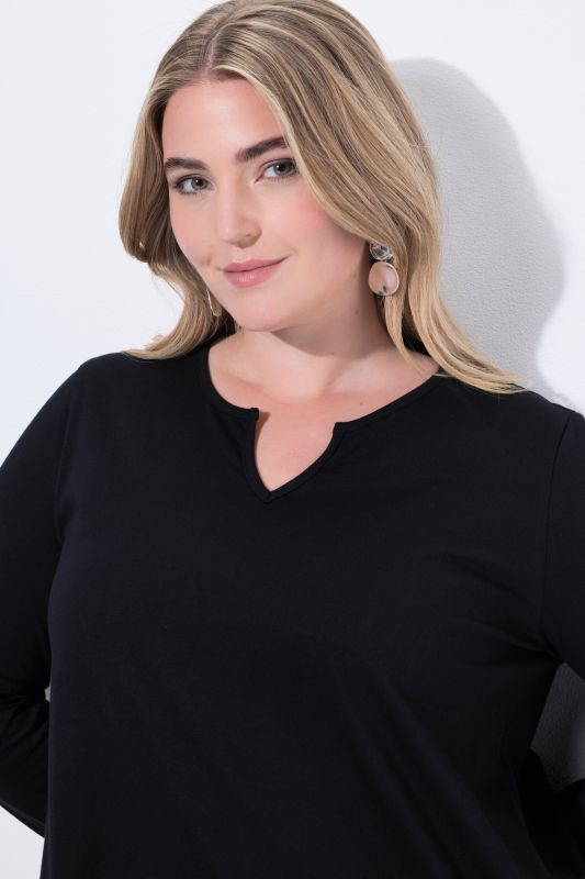 Notch Neckline Long Sleeve Knit Tunic