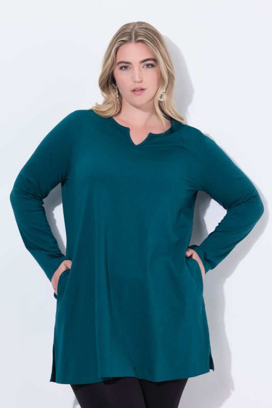 Notch Neckline Long Sleeve Knit Tunic