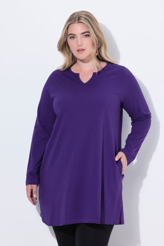 Notch Neckline Long Sleeve Knit Tunic