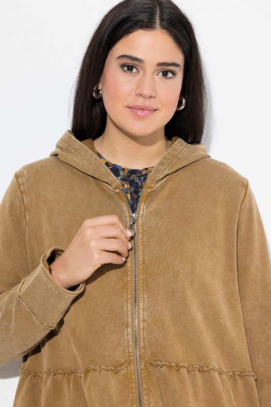 Tiered Flounce Panel Zip Up Hoodie