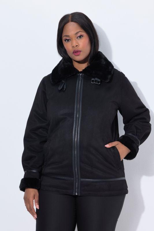 Faux Lambskin Aviator Jacket