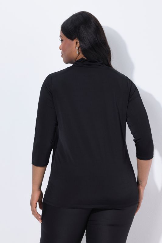 Waterfall Neckline 3/4 Sleeve Slinky Top