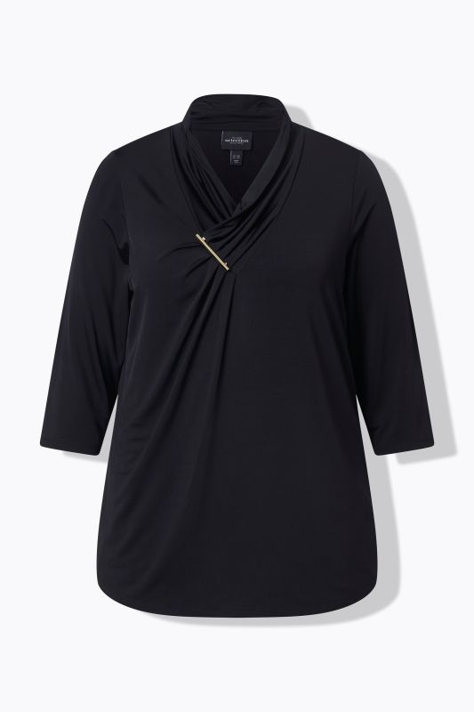 Waterfall Neckline 3/4 Sleeve Slinky Top