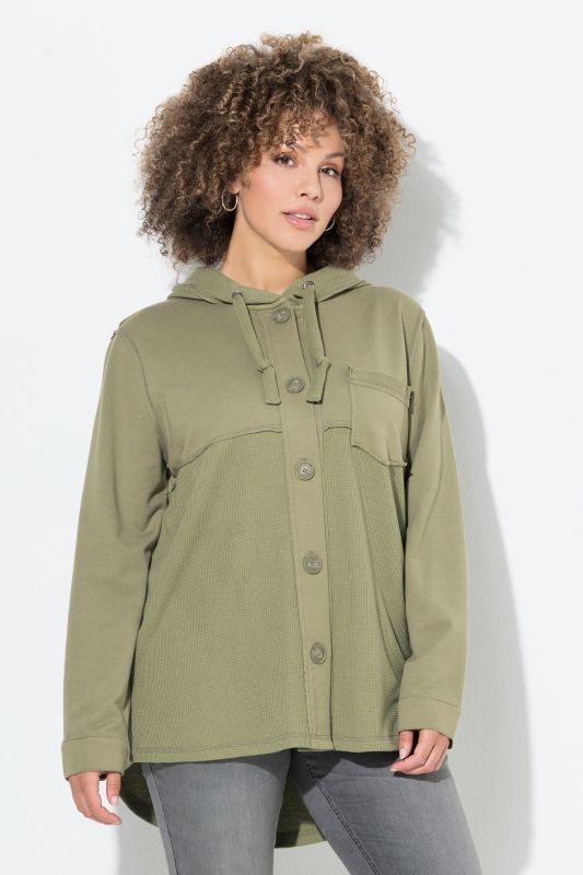 Mixed Texture Button Down Sweatshirt