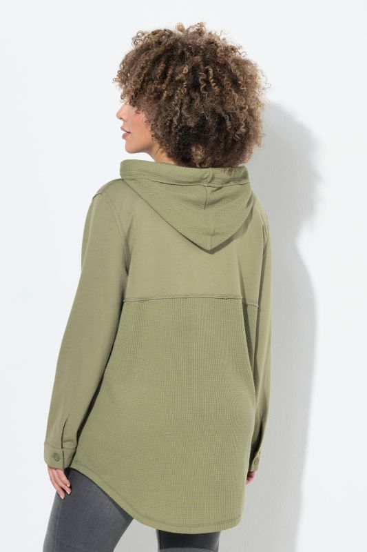 Mixed Texture Button Down Sweatshirt