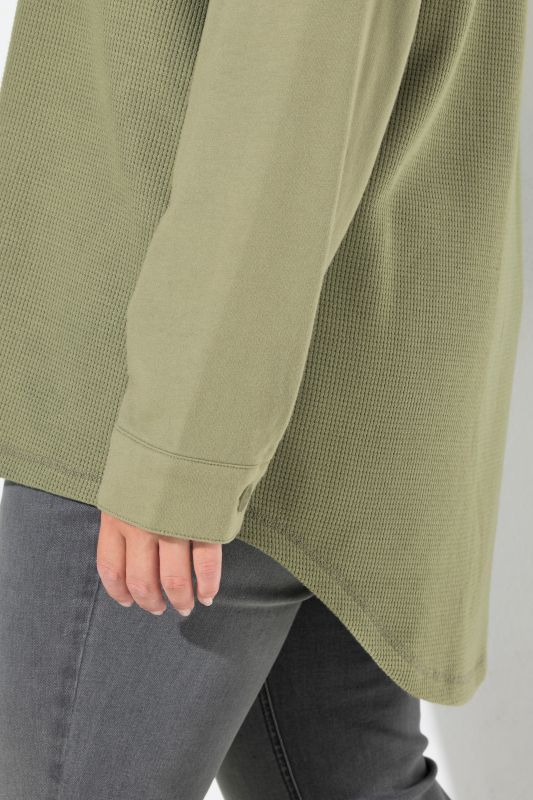 Mixed Texture Button Down Sweatshirt
