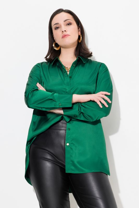 Long Sleeve Collared Satin Blouse