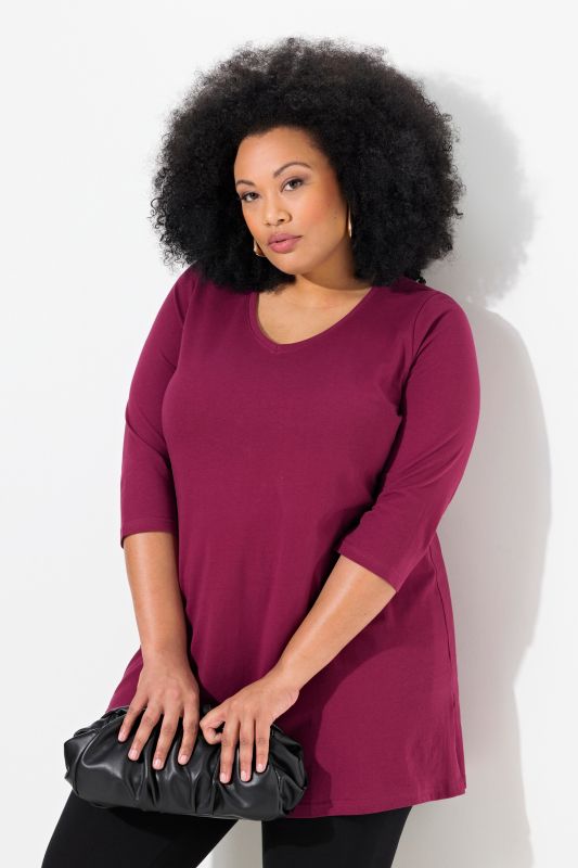 V-Neck Swing A-line Hem Cotton Knit Tunic