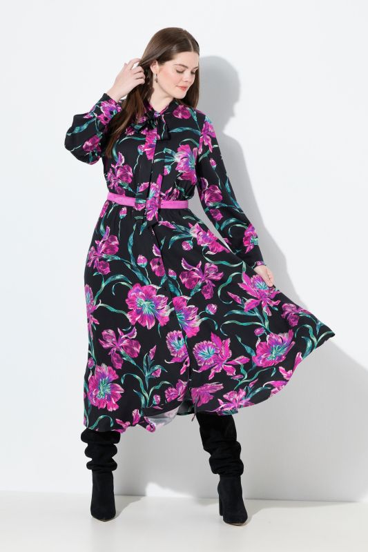 Floral Bow Tie Long Sleeve Maxi Dress