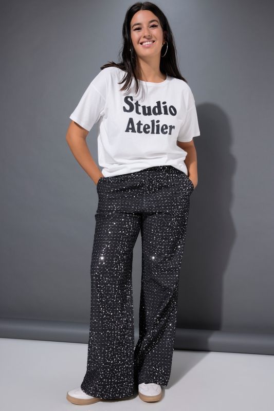 Sequined Denim Elastic Waist Jeans