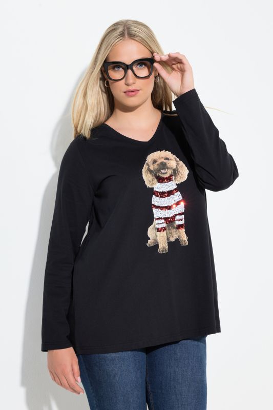 Блуза коледна с пайети и куче