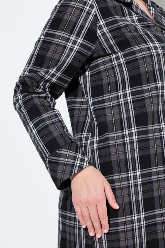 Plaid Button Front Cotton Flannel Sleep Shirt