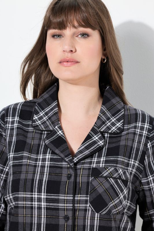 Plaid Button Front Cotton Flannel Pajama Set