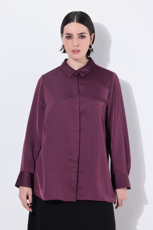 Long Sleeve Collared Satin Blouse