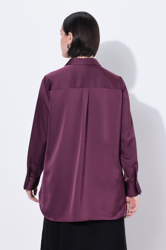 Long Sleeve Collared Satin Blouse