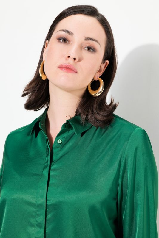 Long Sleeve Collared Satin Blouse