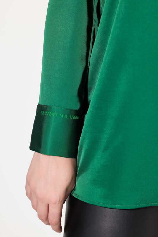 Long Sleeve Collared Satin Blouse