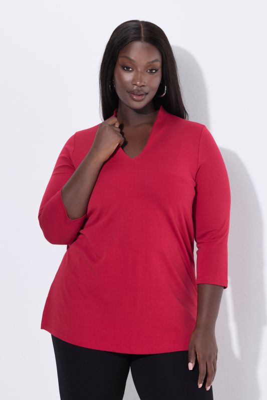 Pima Cotton Goblet Collar 3/4 Sleeve Tee