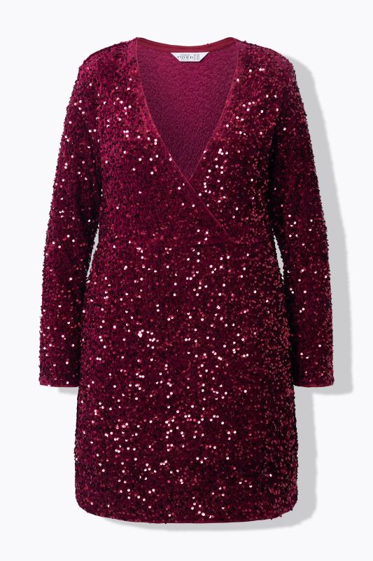 Sequined Wrap Look Long Sleeve V-Neck Dress