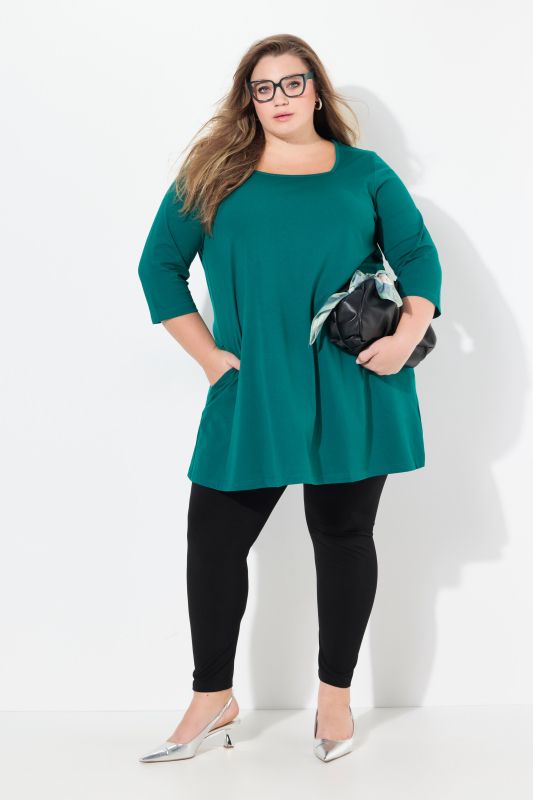 Square Neckline Knit Swing A-line Pocket Tunic