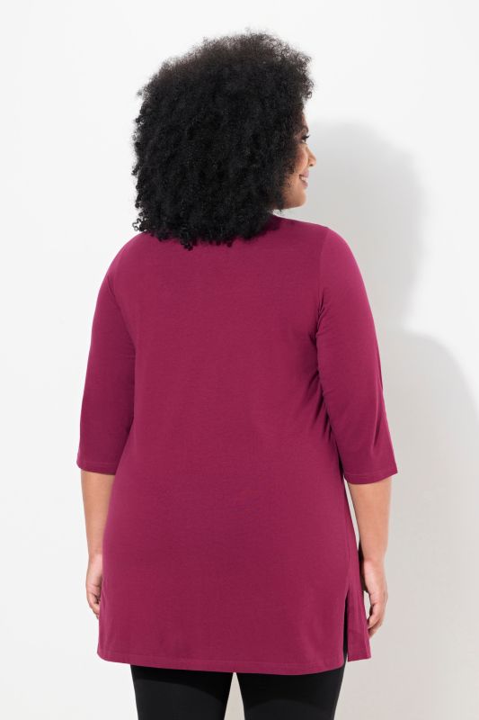 V-Neck Swing A-line Hem Cotton Knit Tunic