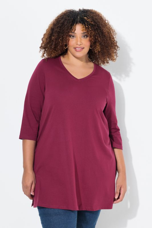 V-Neck Swing A-line Hem Cotton Knit Tunic