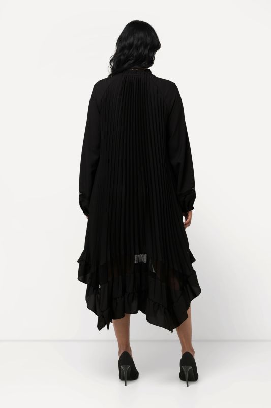 Pleated Flounce Panel Long Sleeve Dress