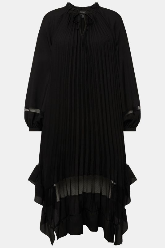 Pleated Flounce Panel Long Sleeve Dress
