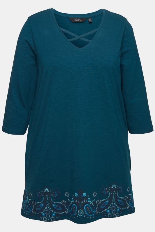 Border Print 3/4 Sleeve Knit Tunic