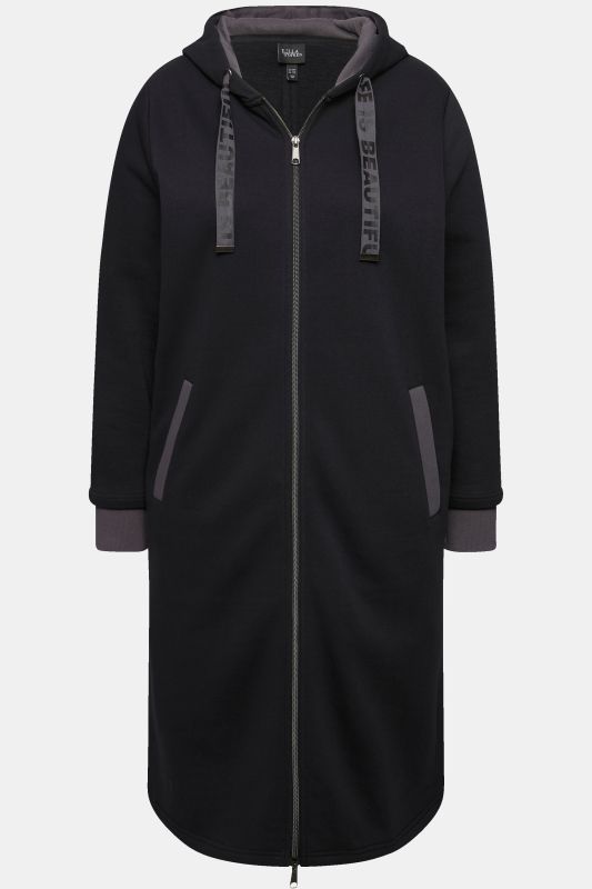 Zip Front Hooded Long Tunic Sweatshirt