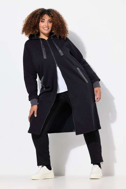 Zip Front Hooded Long Tunic Sweatshirt