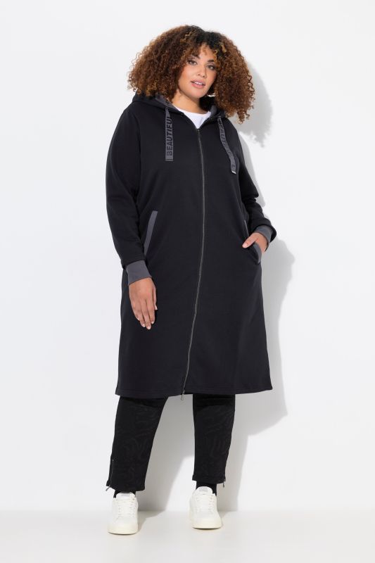 Zip Front Hooded Long Tunic Sweatshirt