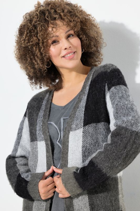 Жилетка отворена с кариран принт