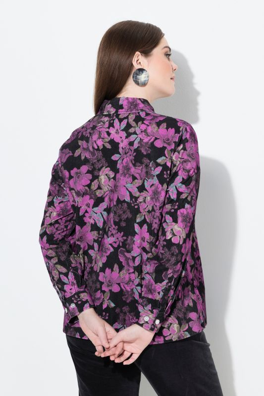 Floral Print Long Sleeve Corduroy Blouse