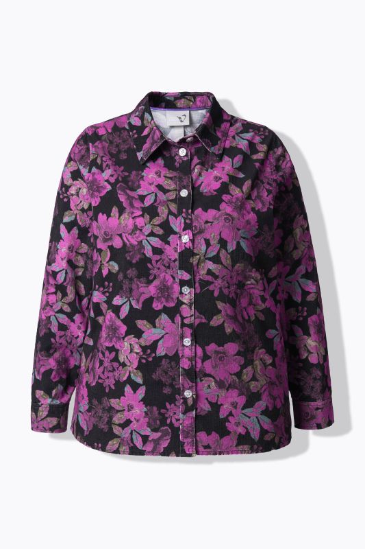 Floral Print Long Sleeve Corduroy Blouse
