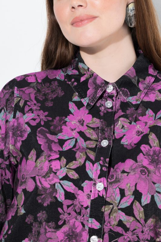 Floral Print Long Sleeve Corduroy Blouse