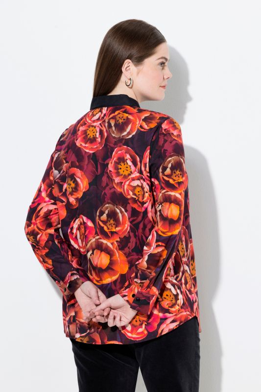 Rose Print Long Sleeve Viscose Button-Down Shirt