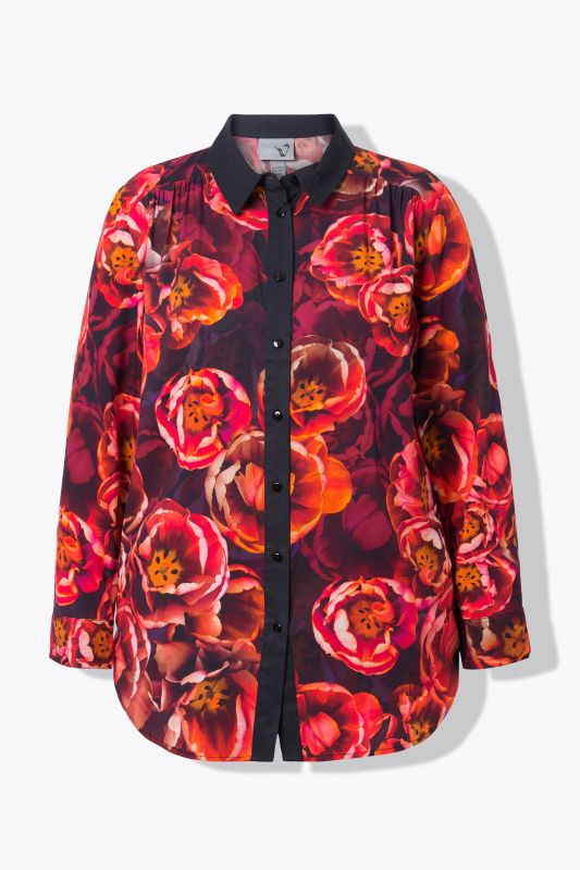 Rose Print Long Sleeve Viscose Button-Down Shirt
