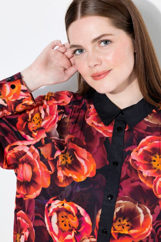 Rose Print Long Sleeve Viscose Button-Down Shirt