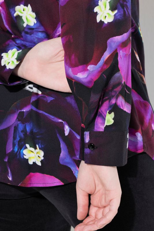 Rose Print Long Sleeve Viscose Button-Down Shirt