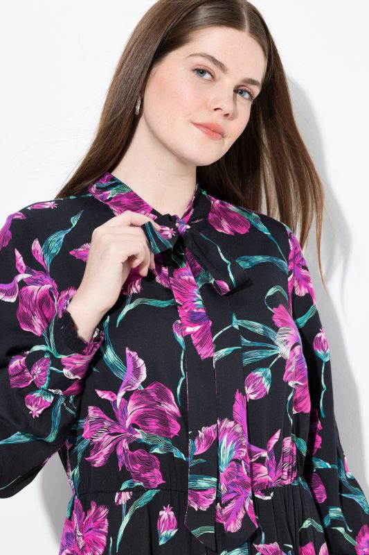 Floral Bow Tie Long Sleeve Maxi Dress